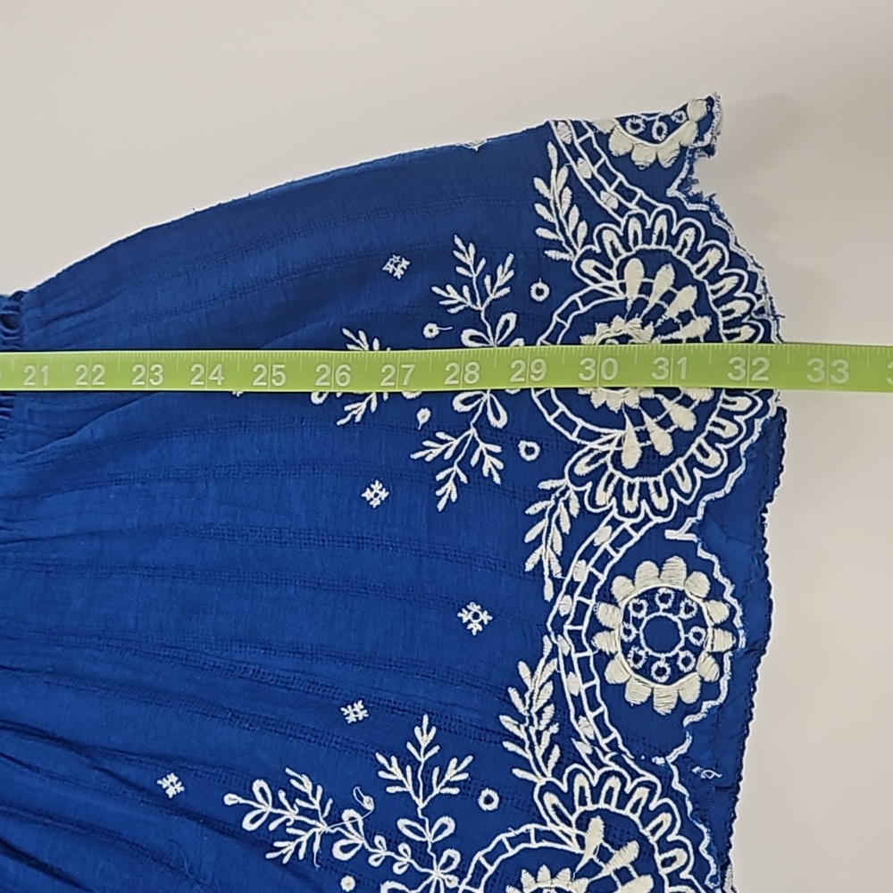 Anthropologie Meadow Rue sleeveles blue dress embroidered scallop hem women's 0 - Picture 15 of 15